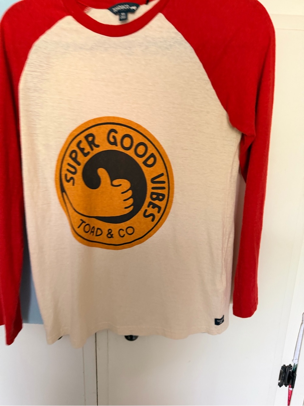 Toad&Co Red and Cream 'Super Good Vibes' Raglan Tee